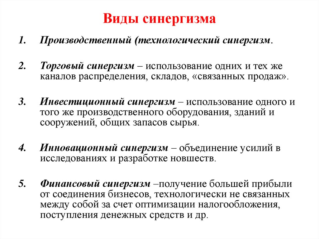 Виды синергизма