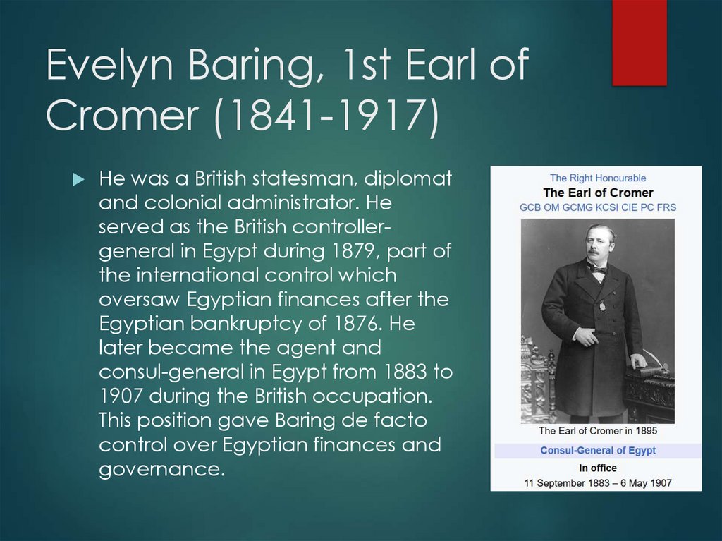 Evelyn Baring, 1st Earl of Cromer (1841-1917)