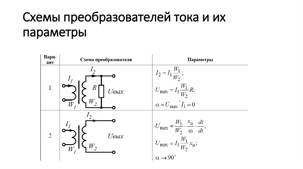 Схемы преобразователей тока и их параметры