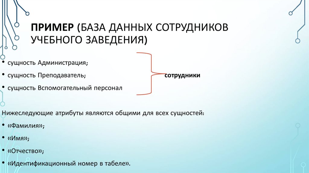 Пример (база данных сотрудников учебного заведения)