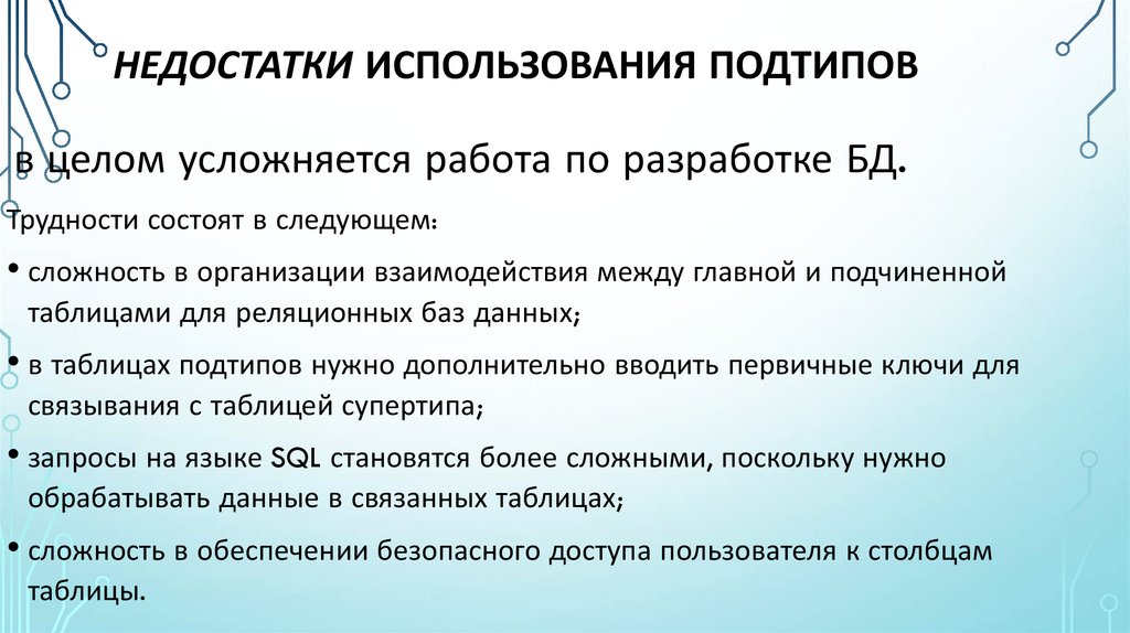 Недостатки использования подтипов