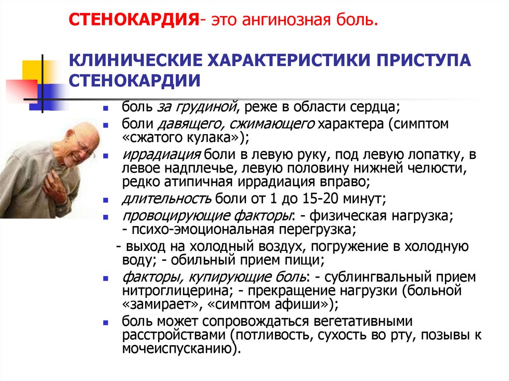 СТЕНОКАРДИЯ- это ангинозная боль. КЛИНИЧЕСКИЕ ХАРАКТЕРИСТИКИ ПРИСТУПА СТЕНОКАРДИИ