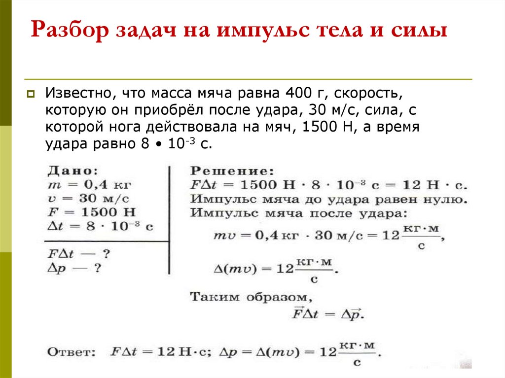 Разбор задач на импульс тела и силы