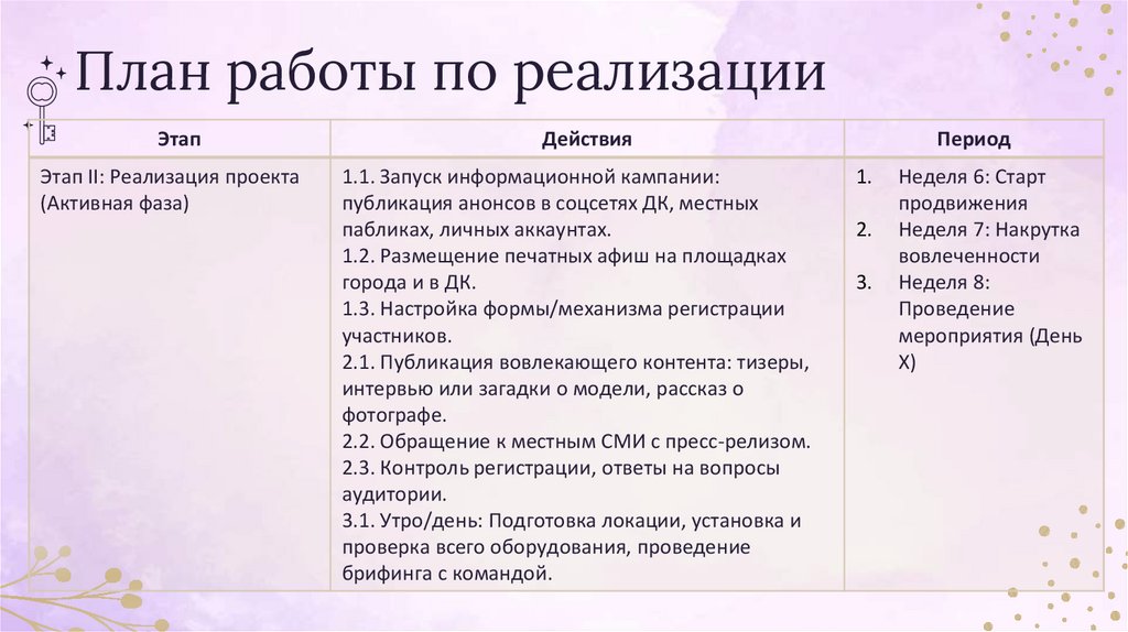 План работы по реализации