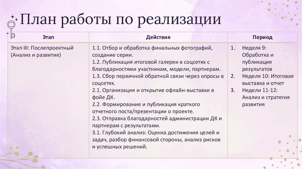 План работы по реализации