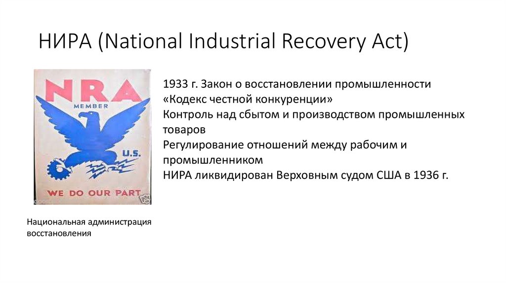 НИРА (National Industrial Recovery Act)
