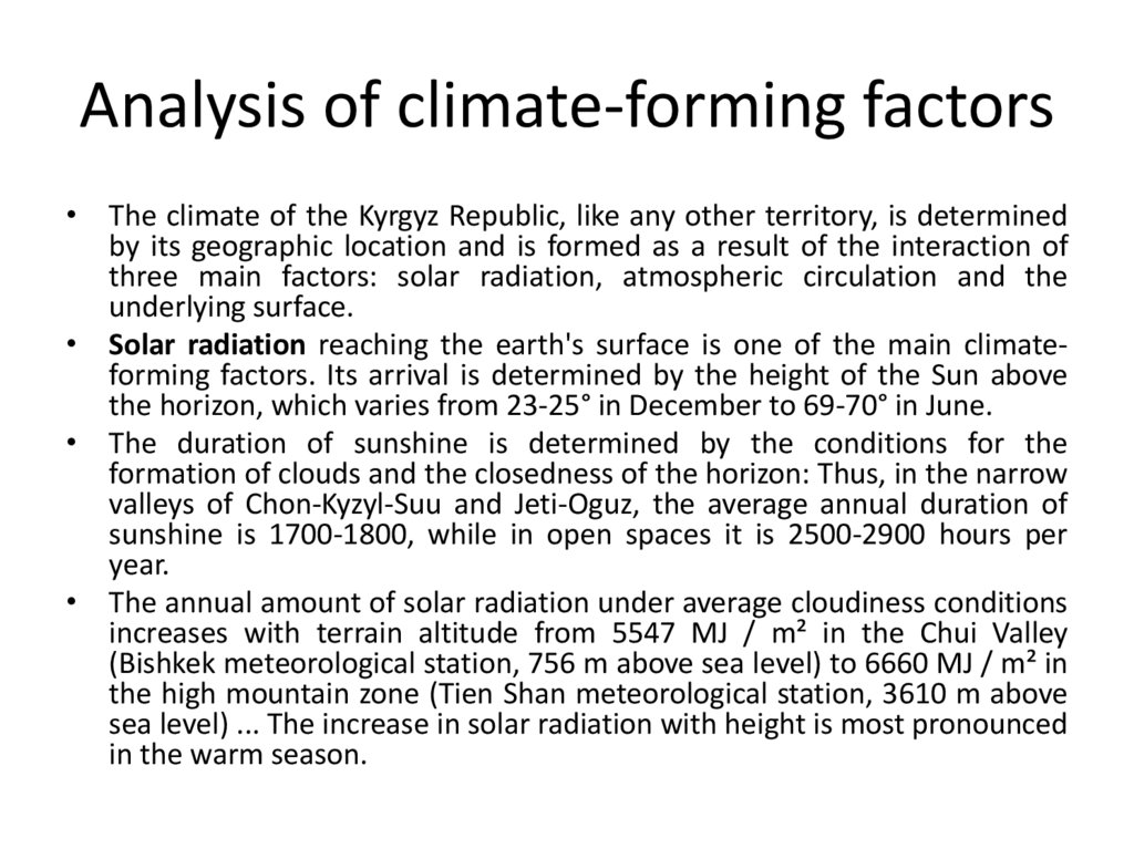 Analysis of climate-forming factors