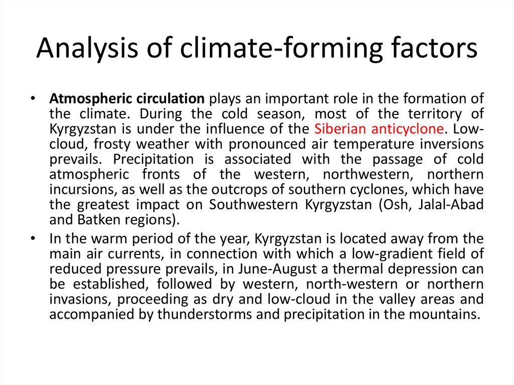 Analysis of climate-forming factors