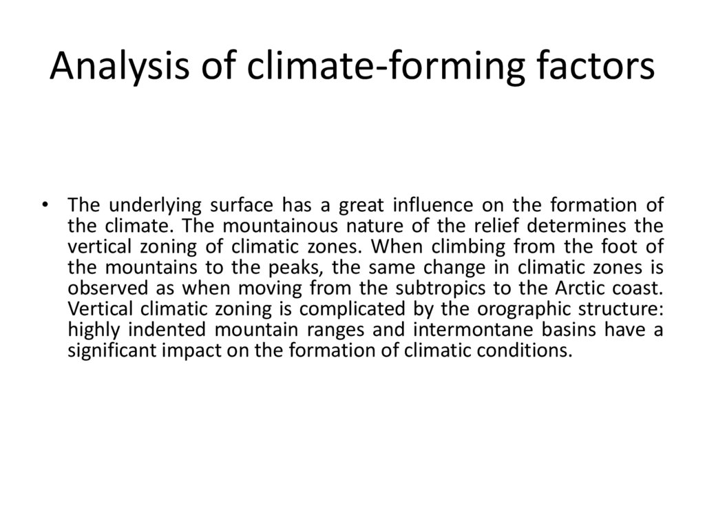 Analysis of climate-forming factors