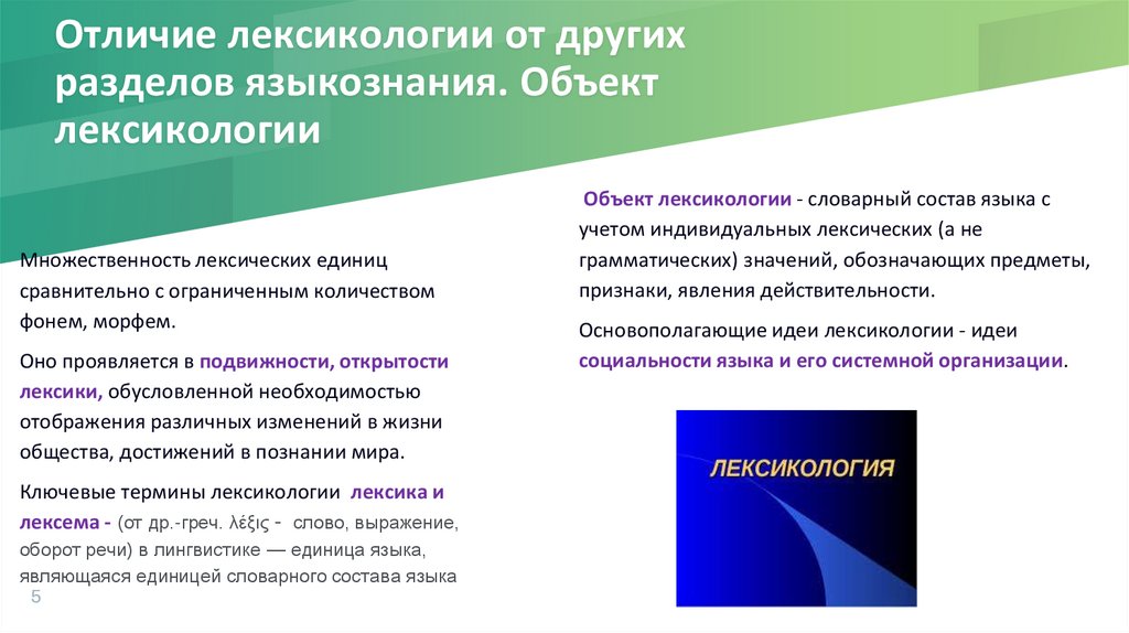 Отличие лексикологии от других разделов языкознания. Объект лексикологии