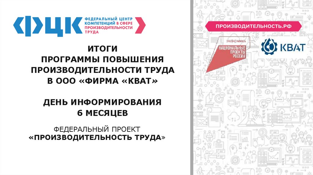 итоги Программы повышения производительности труда в ооо «ФИРМА «кват» День информирования 6 месяцев