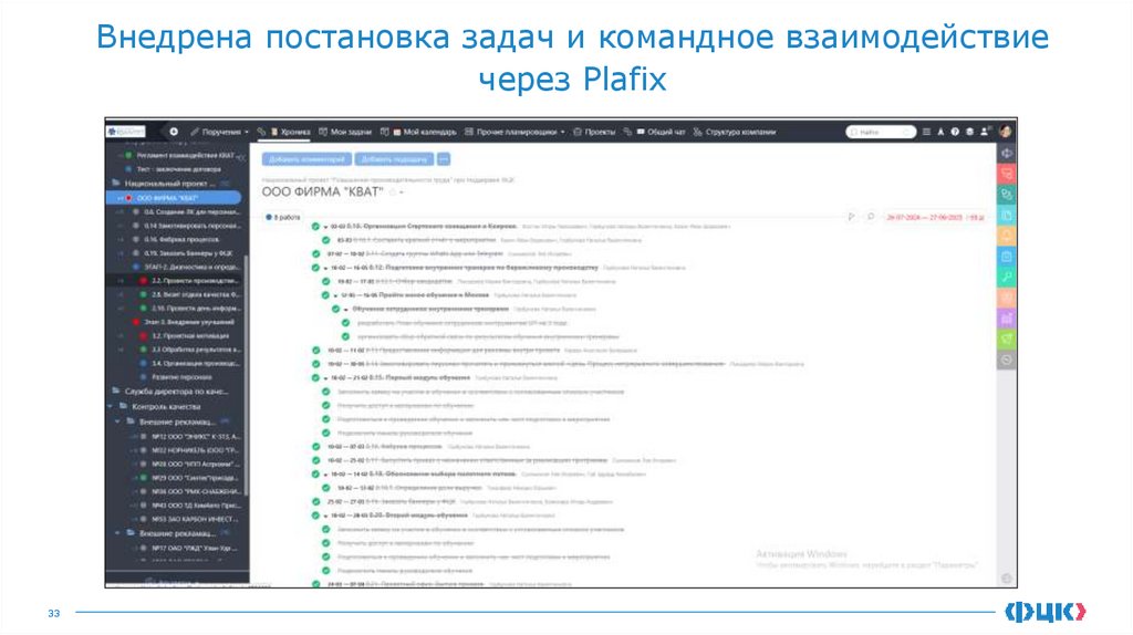 Внедрена постановка задач и командное взаимодействие через Plafix