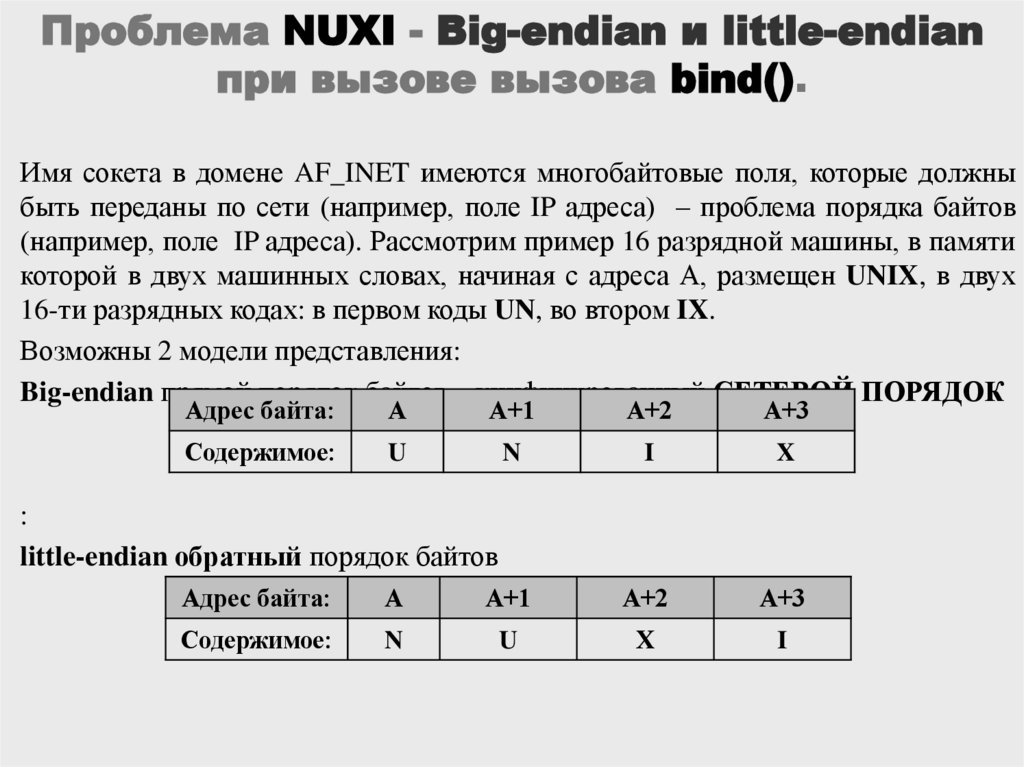 Проблема NUXI - Big-endian и little-endian при вызове вызова bind().