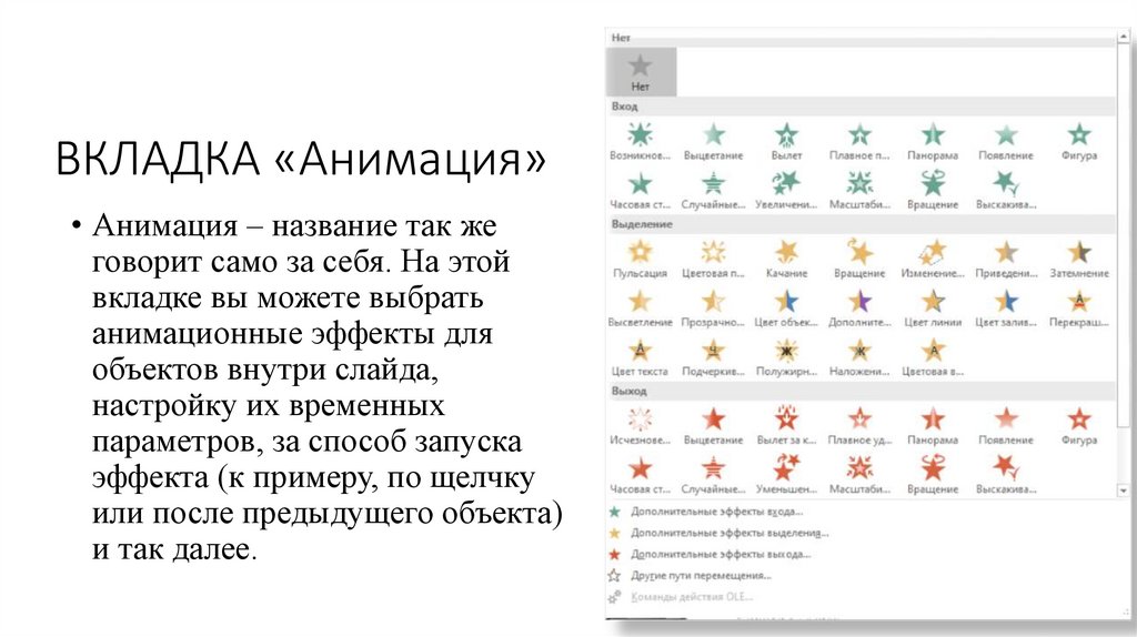 ВКЛАДКА «Анимация»