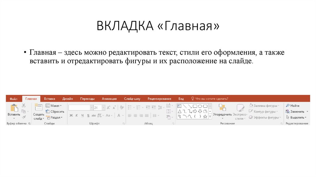 ВКЛАДКА «Главная»
