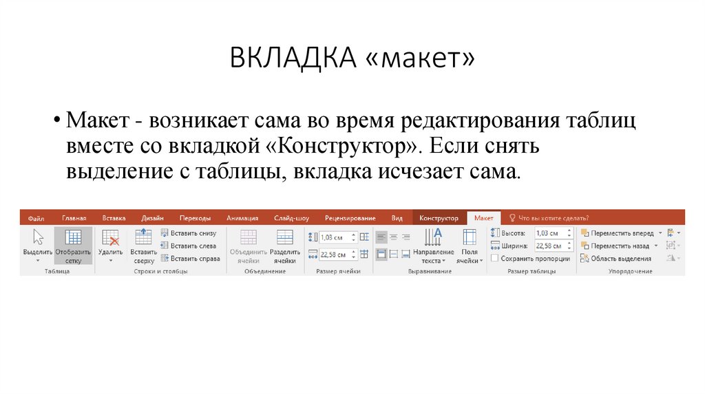 ВКЛАДКА «макет»