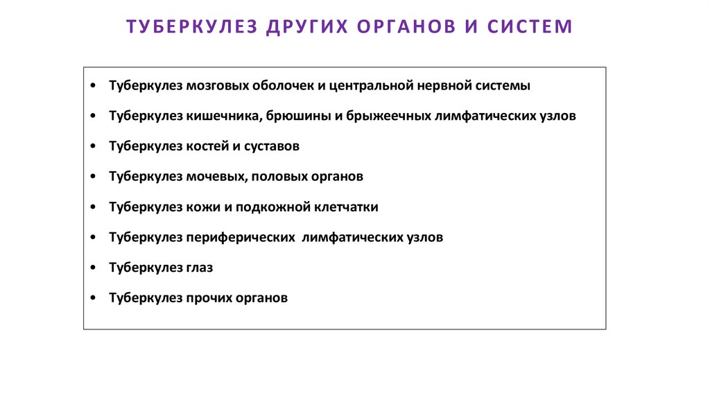 ТУБЕРКУЛЕЗ ДРУГИХ ОРГАНОВ И СИСТЕМ