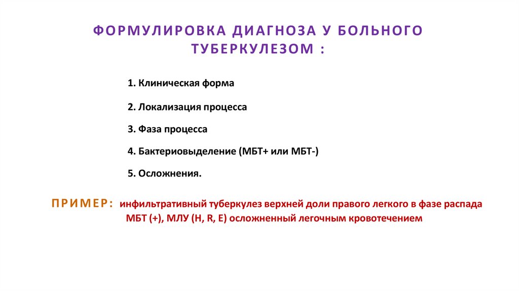ФОРМУЛИРОВКА ДИАГНОЗА У БОЛЬНОГО ТУБЕРКУЛЕЗОМ :