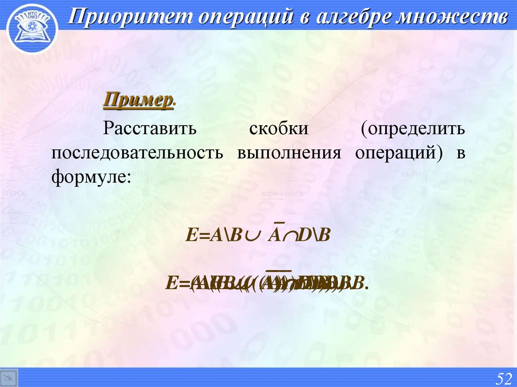 Приоритет операций в алгебре множеств