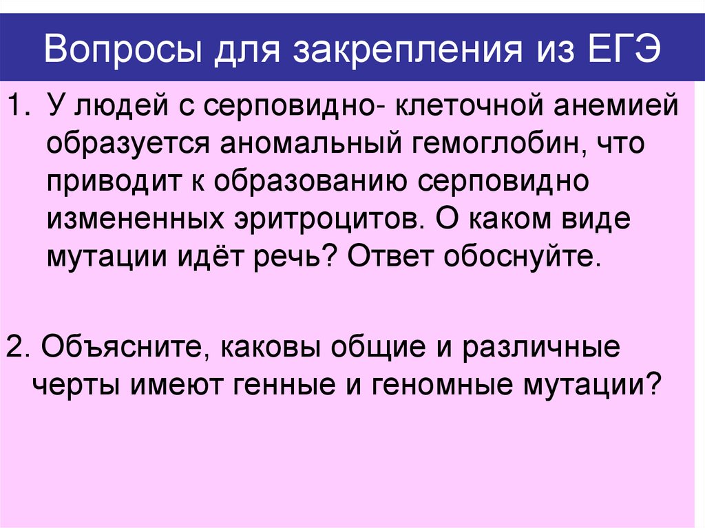 Вопросы для закрепления из ЕГЭ
