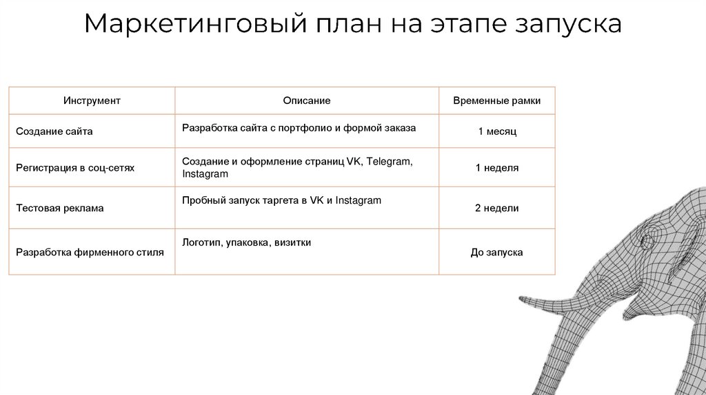 Маркетинговый план на этапе запуска