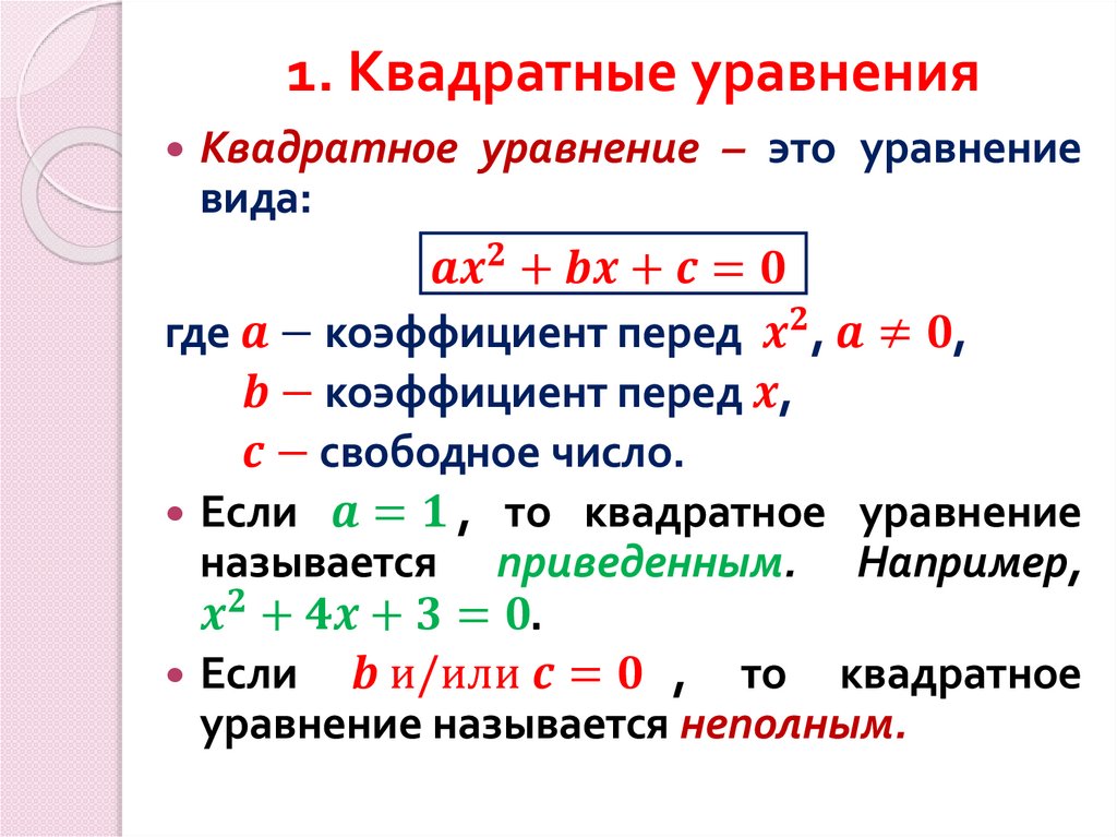 1. Квадратные уравнения