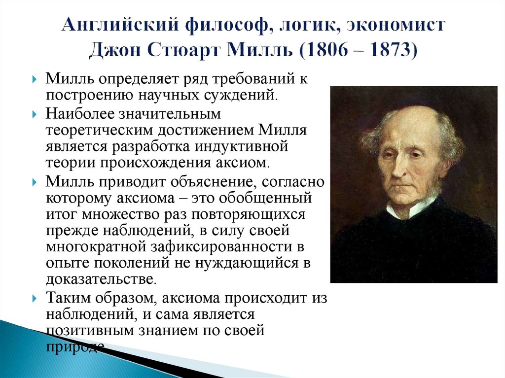 Английский философ, логик, экономист Джон Стюарт Милль (1806 – 1873)