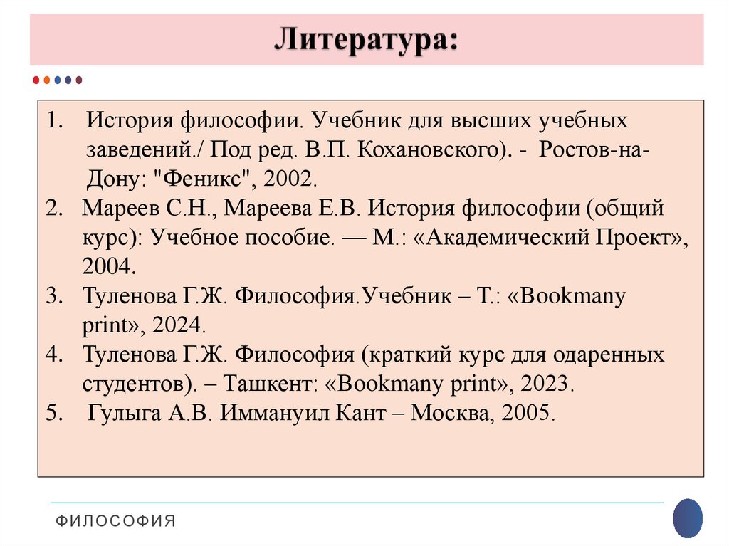 Литература: