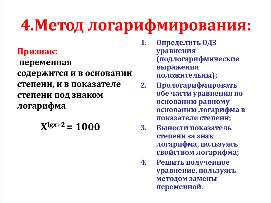 4.Метод логарифмирования: