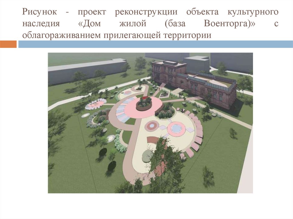 Рисунок - проект реконструкции объекта культурного наследия «Дом жилой (база Военторга)» с облагораживанием прилегающей
