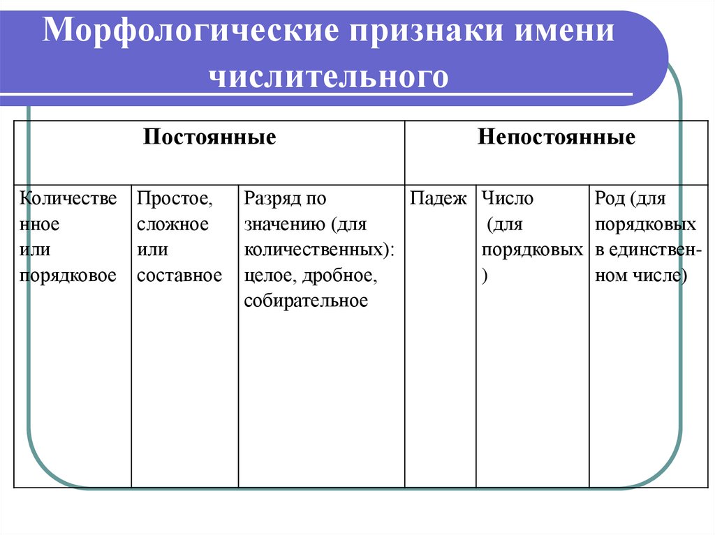 Морфологические признаки имени числительного