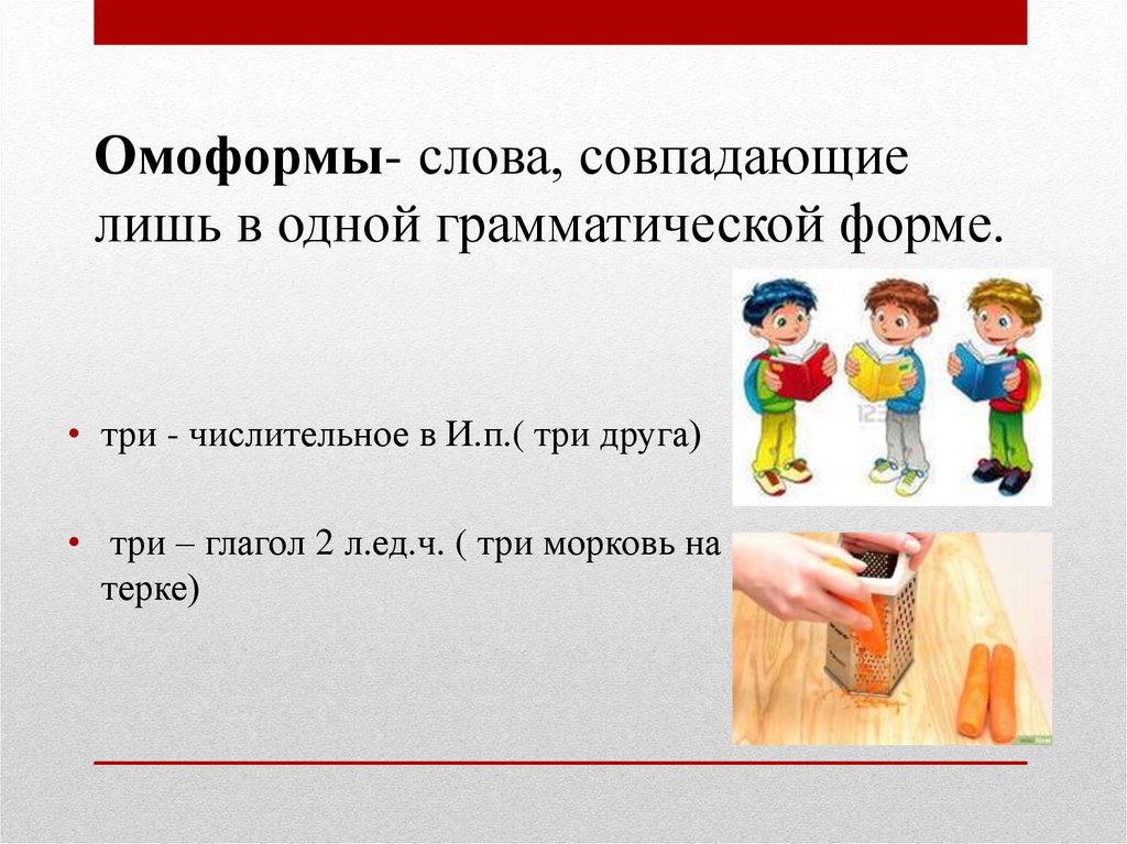 Омоформы- слова, совпадающие лишь в одной грамматической форме.