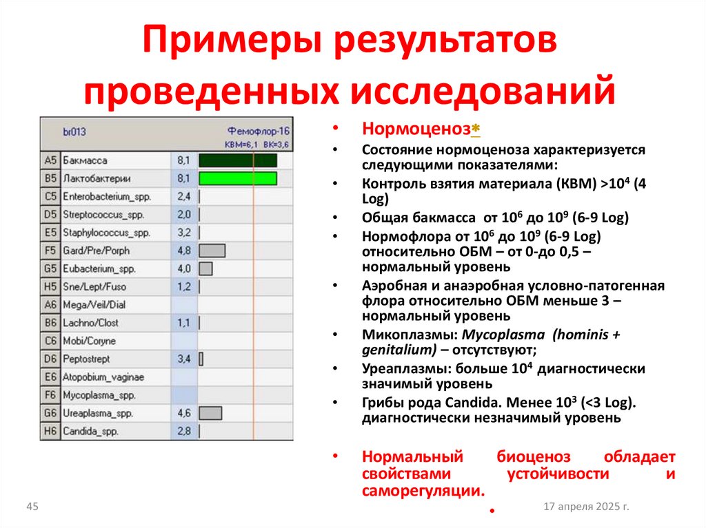 Примеры результатов проведенных исследований