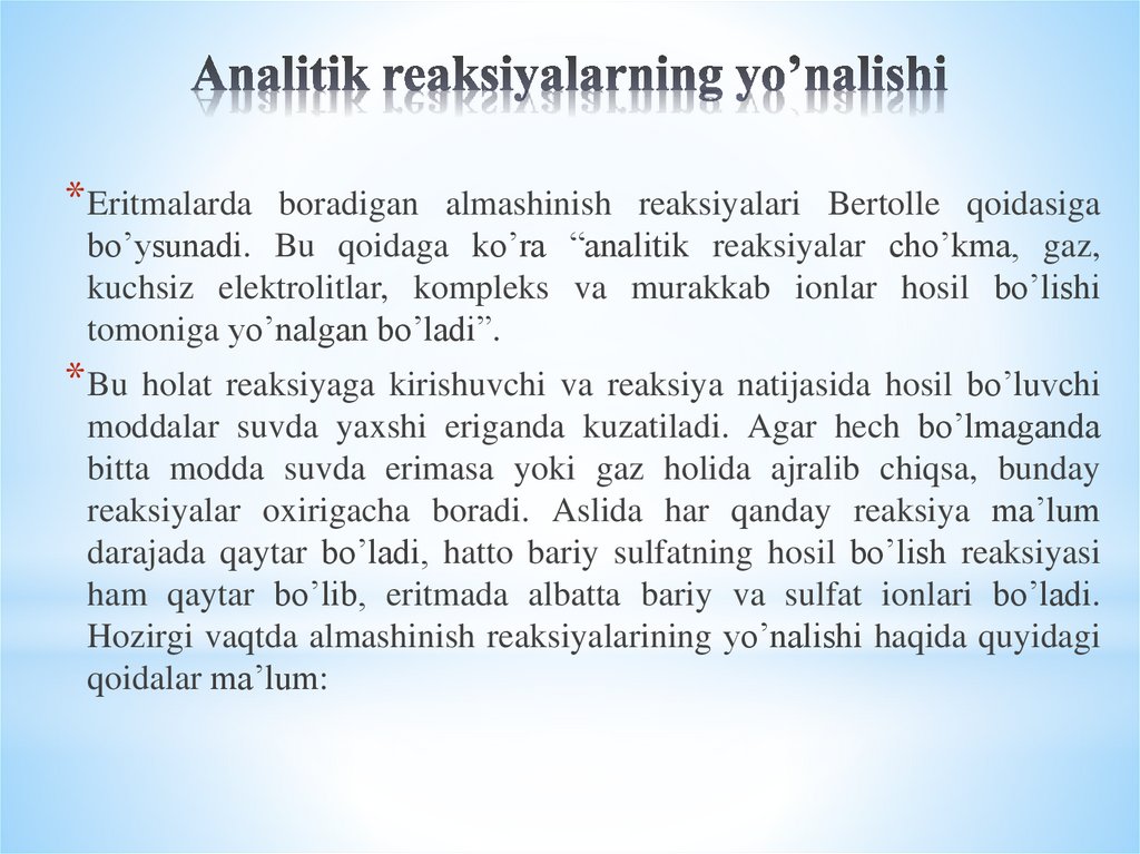 Analitik reaksiyalarning yo’nalishi