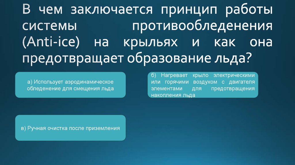 В чем заключается принцип работы системы противообледенения (Anti-ice) на крыльях и как она предотвращает образование льда?