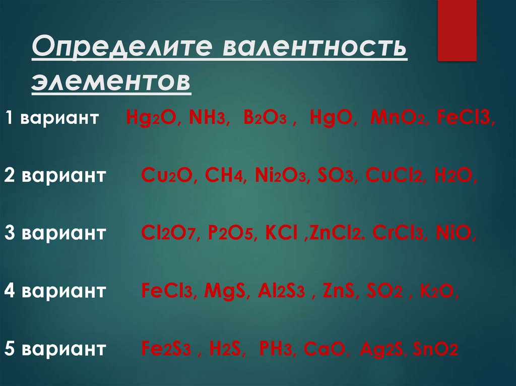 Определите валентность элементов