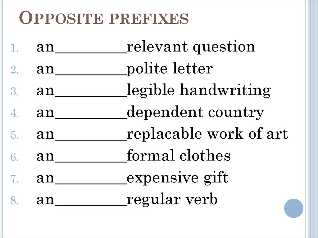 Opposite prefixes