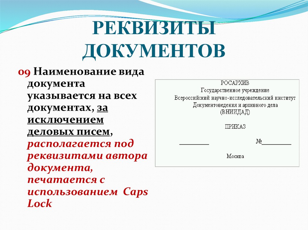 РЕКВИЗИТЫ ДОКУМЕНТОВ