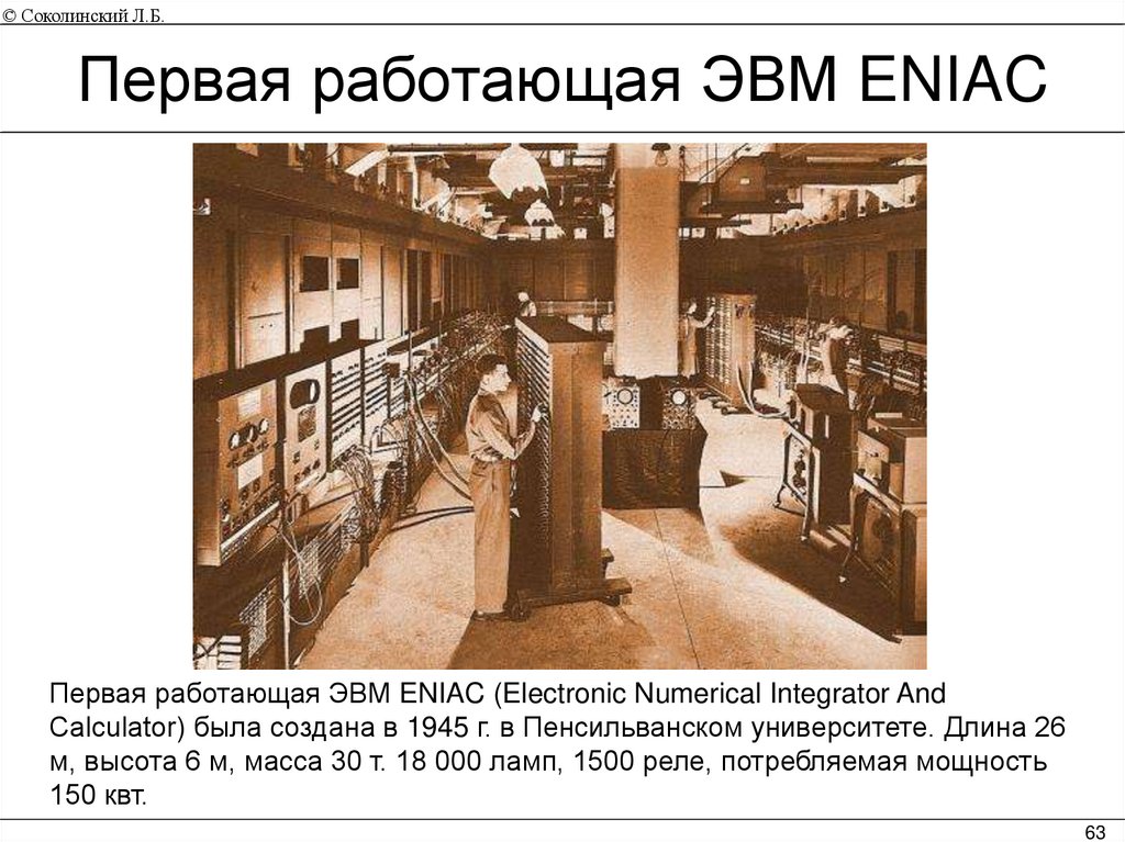 Первая работающая ЭВМ ENIAC