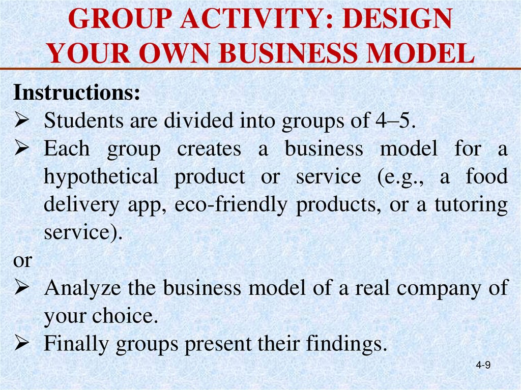GROUP ACTIVITY: DESIGN YOUR OWN BUSINESS MODEL