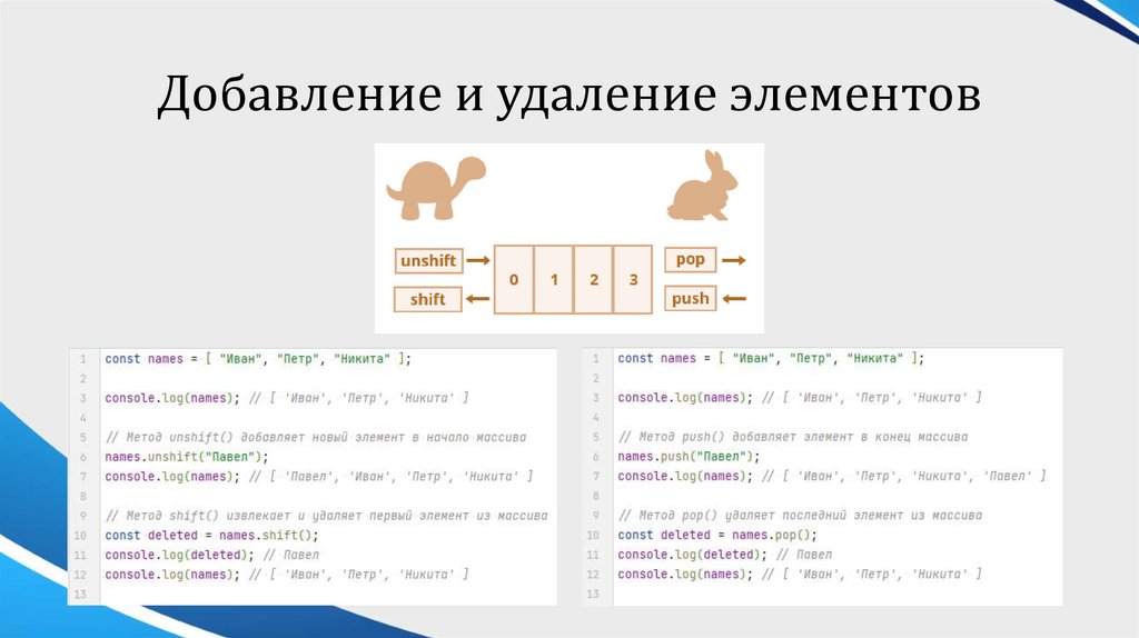 Добавление и удаление элементов