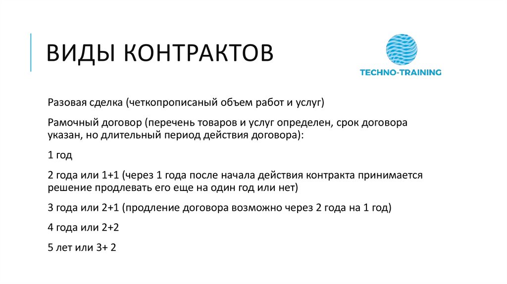 Виды контрактов