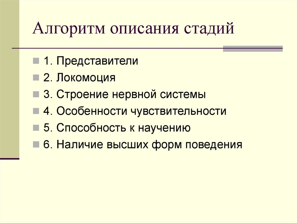 Алгоритм описания стадий