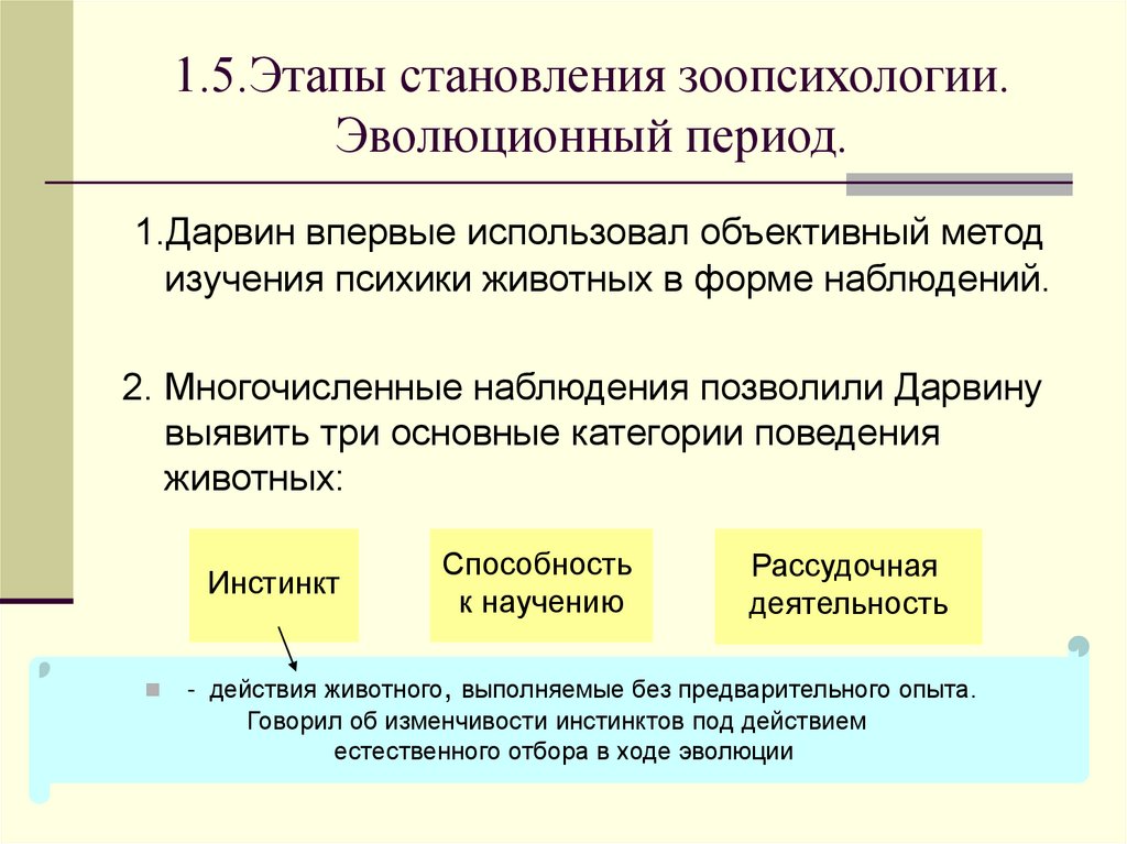 1.5.Этапы становления зоопсихологии. Эволюционный период.