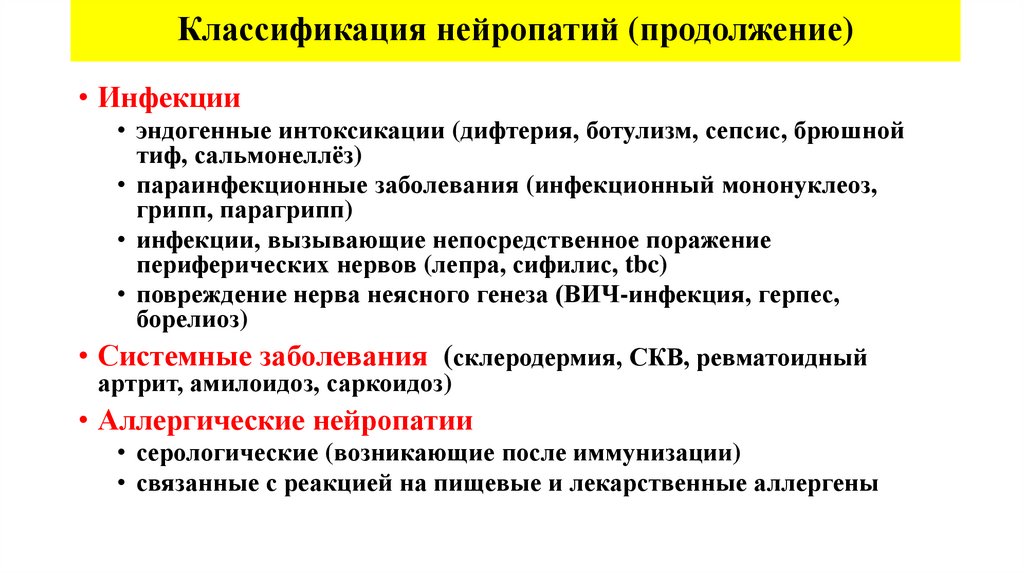 Классификация нейропатий (продолжение)