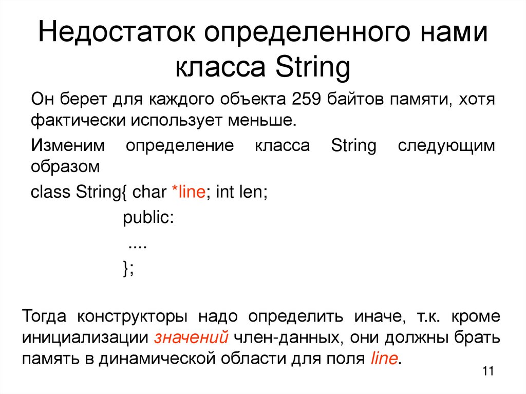 Недостаток определенного нами класса String
