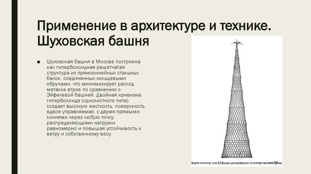 Применение в архитектуре и технике. Шуховская башня