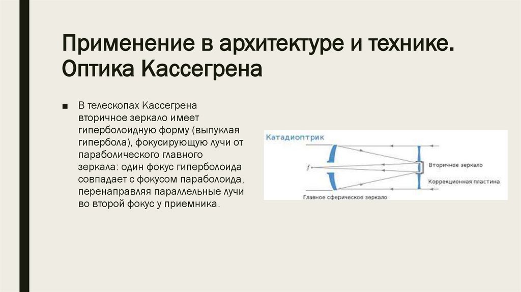 Применение в архитектуре и технике. Оптика Кассегрена