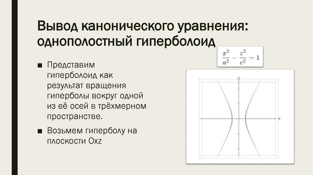 Вывод канонического уравнения: однополостный гиперболоид