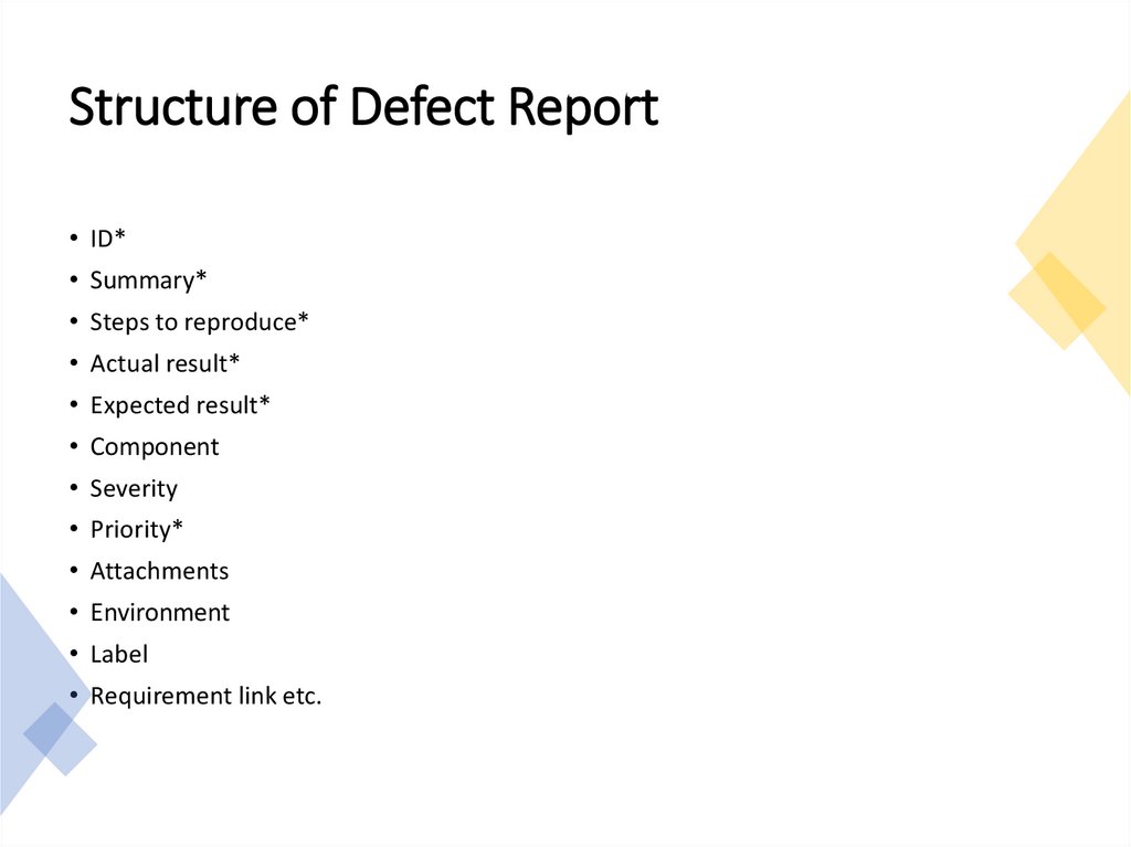 Structure of Defect Report